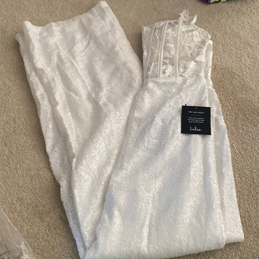 Lulus size XS BWT white sparkle jumpsuit - Picture 7 of 12